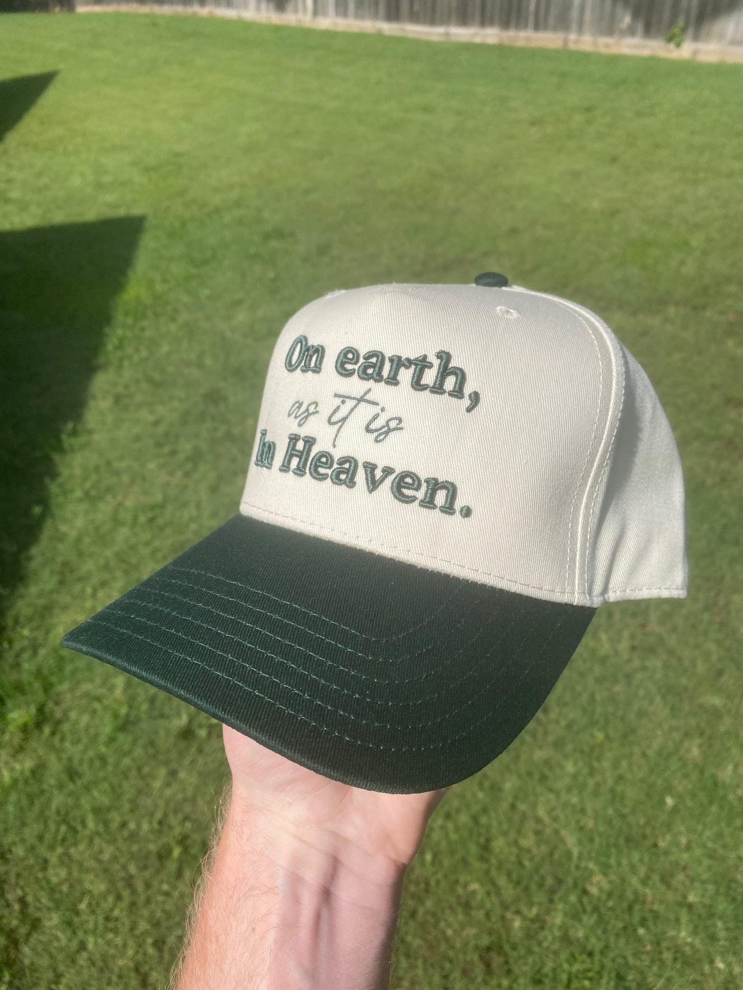 On Earth As It Is In Heaven Christian Snapback Hat In Dark Green For Men & Women