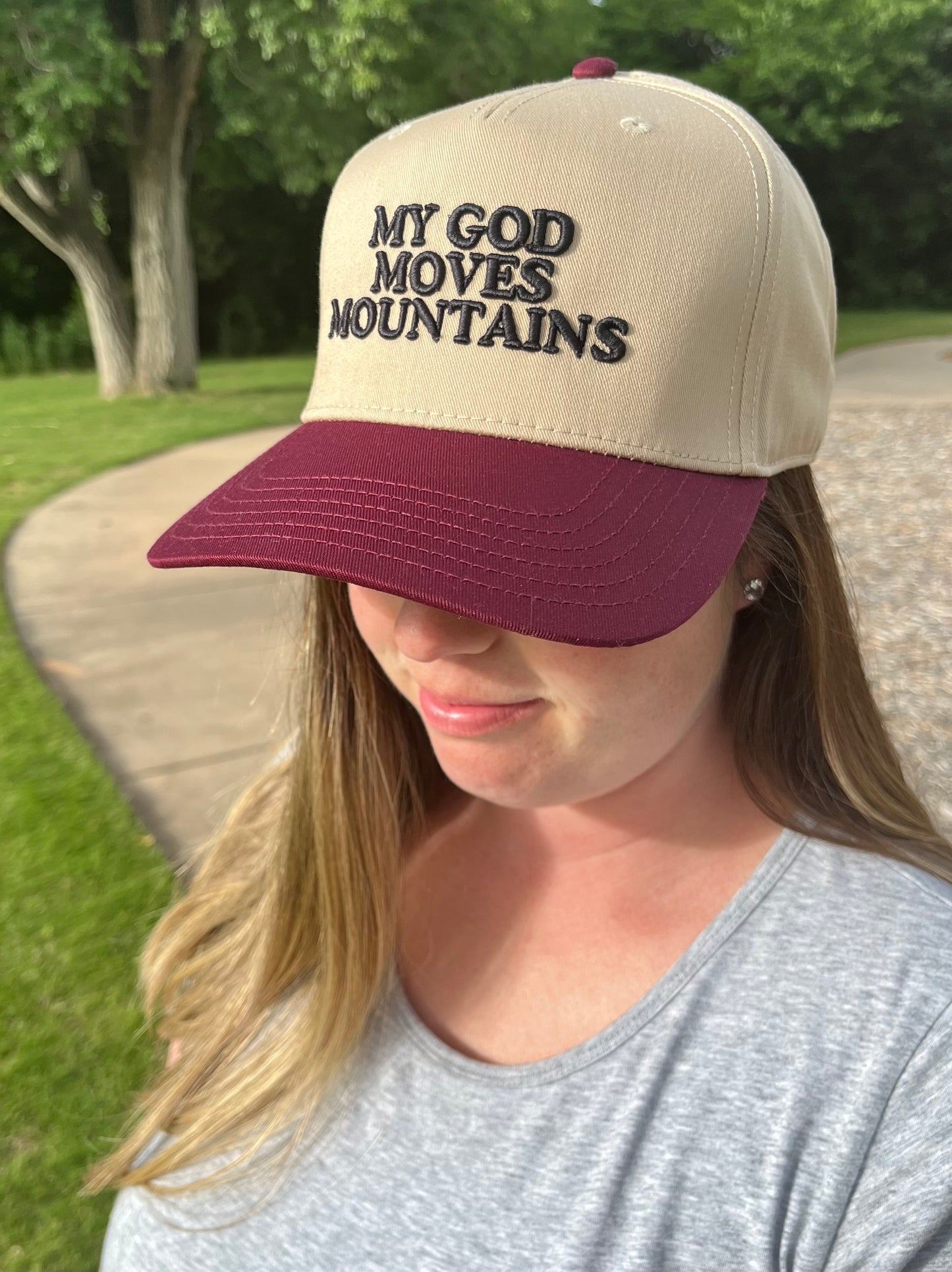 My God Move Mountains Christian Snapback Hat In Maroon For Men & Women