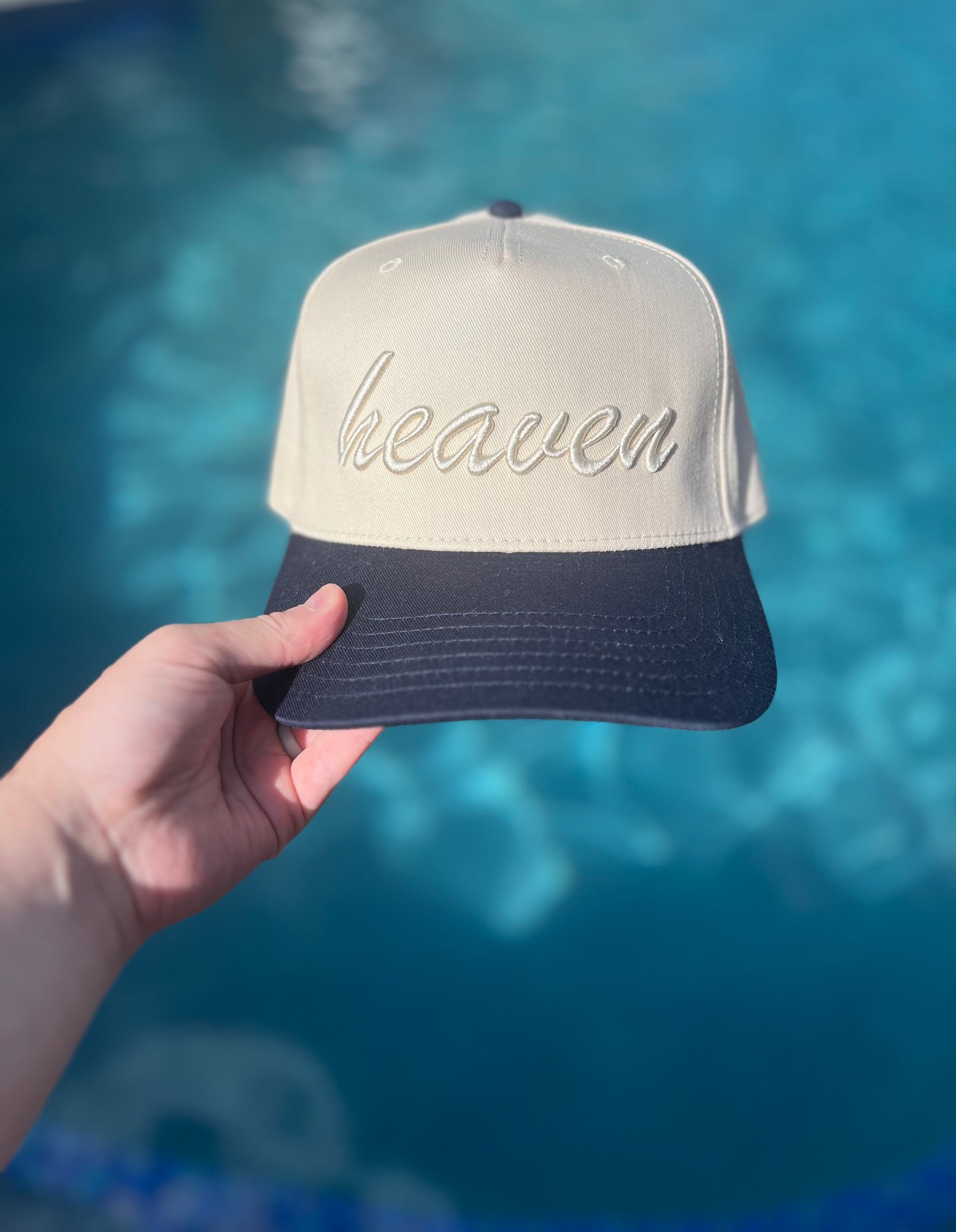 Heaven Christian Snapback Hat In Navy Blue W/ Natural Lettering For Men & Women