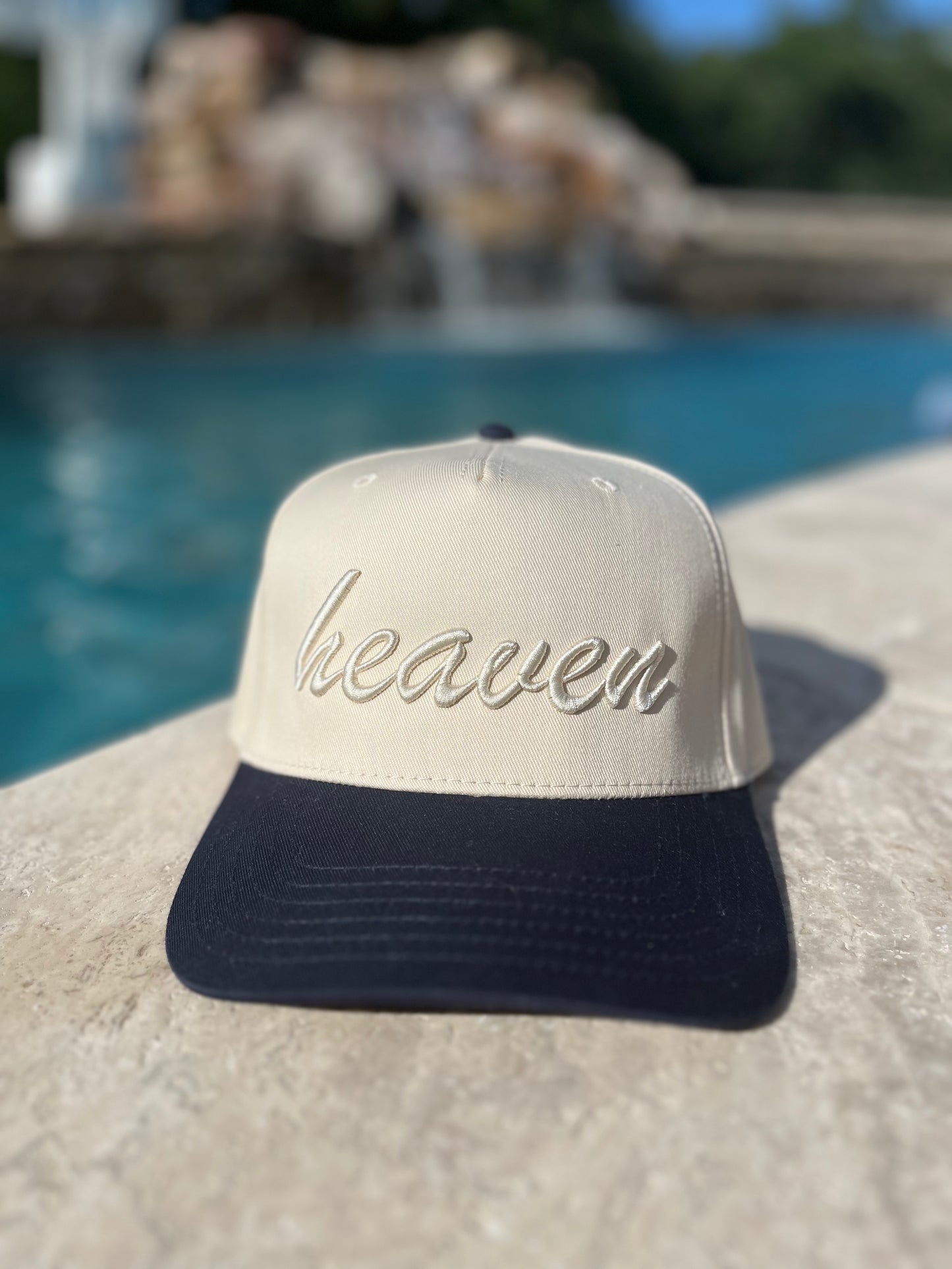 Heaven Christian Snapback Hat In Navy Blue W/ Natural Lettering For Men & Women