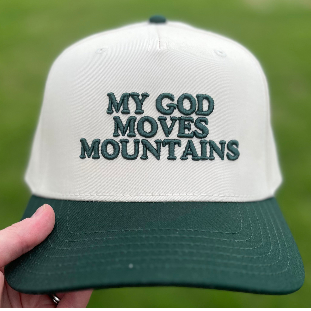 My God Moves Mountains Christian Snapback Hat In Dark Green For Men & Women