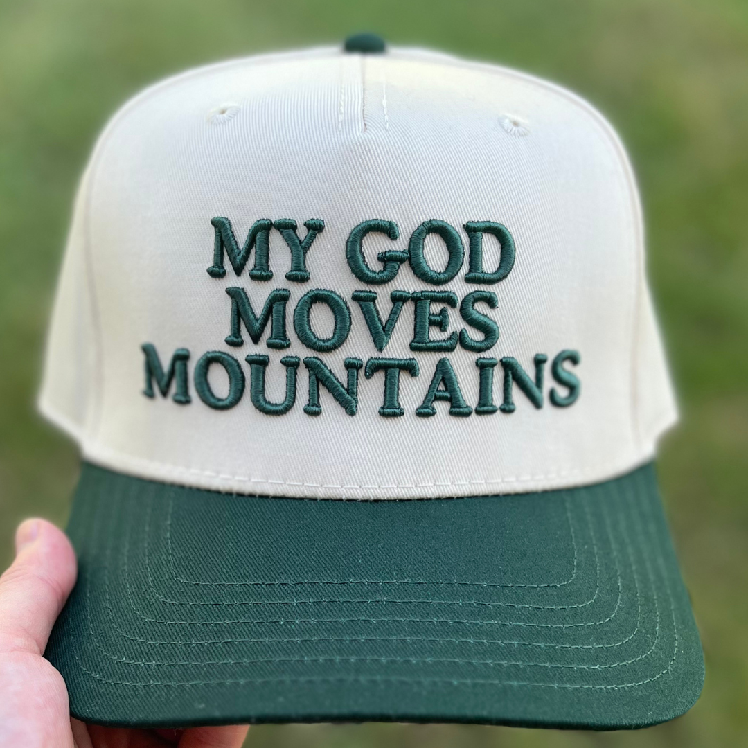 My God Moves Mountains Christian Snapback Hat In Dark Green For Men & Women