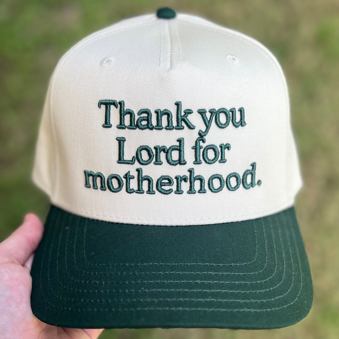 Thank You Lord For Motherhood Christian Snapback Hat In Dark Green For Women