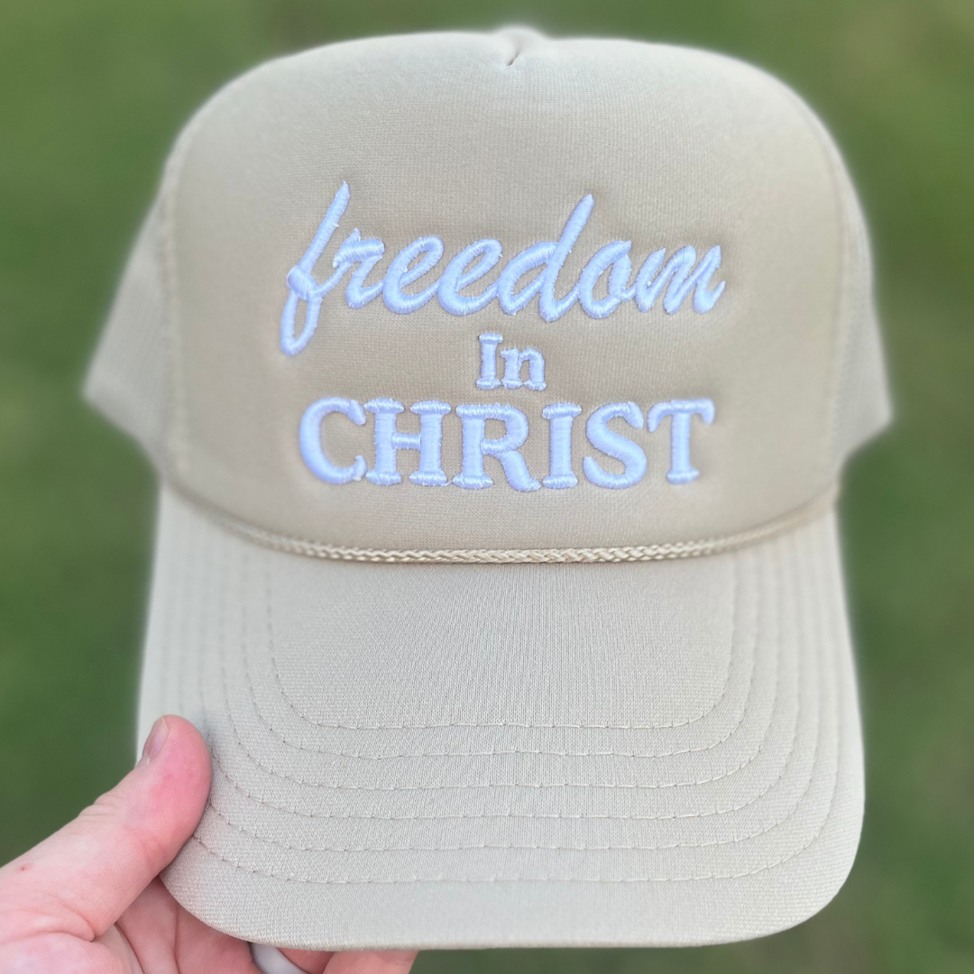 Freedom In Christ Christian Foam Trucker Hat In Khaki For Men & Women