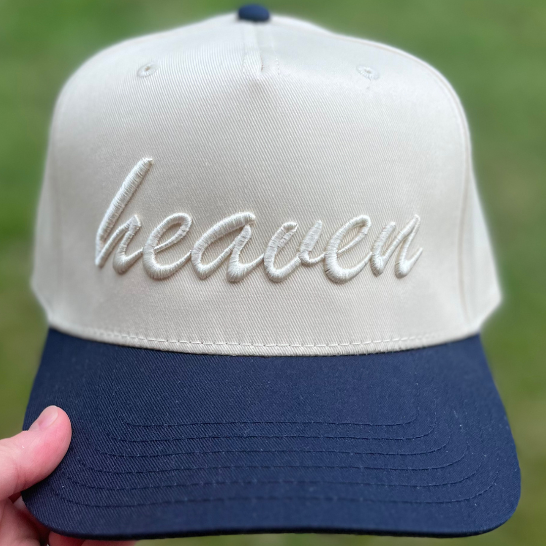 Heaven Christian Snapback Hat In Navy Blue W/ Natural Lettering For Men & Women