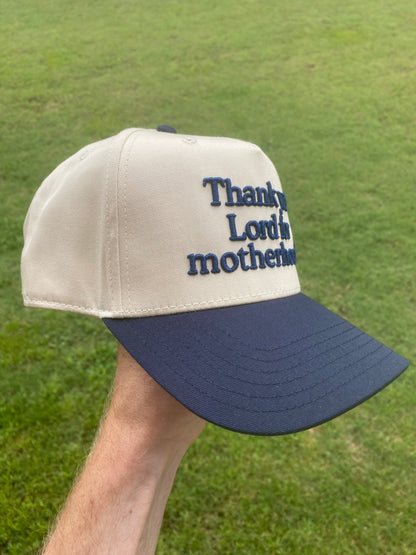 Thank You Lord For Motherhood Christian Snapback Hat In Navy Blue For Women