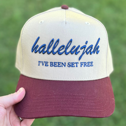 Hallelujah I've Been Set Free Christian Snapback Hat In Maroon For Men & Women