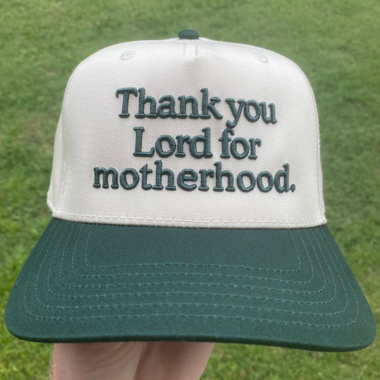 Thank You Lord For Motherhood Christian Snapback Hat In Dark Green For Women