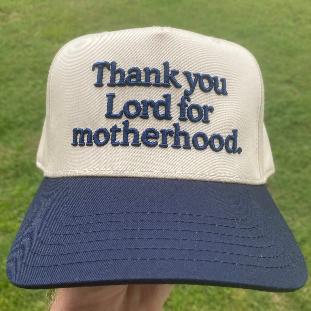 Thank You Lord For Motherhood Christian Snapback Hat In Navy Blue For Women