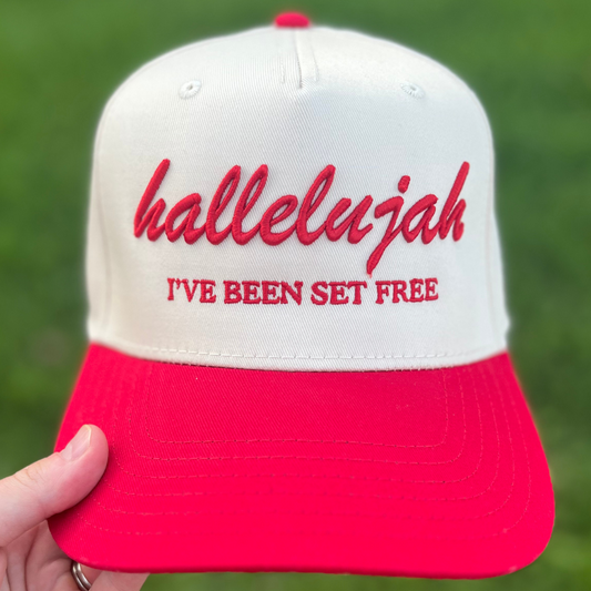 Hallelujah I've Been Set Free Christian Snapback Hat In Red For Men & Women